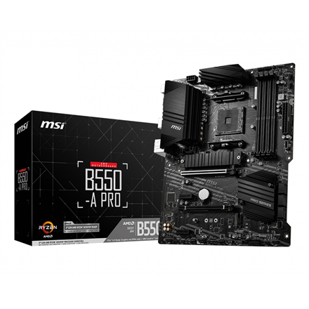 440x440 MSI | B550-A PRO | Processor family AMD | Processor socket AM4 | DDR4 DIMM | Memory slots 4 | Supported hard disk drive interfaces SATA, M.2 | Number of SATA connectors 6 | Chipset AMD B550 | ATX