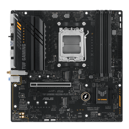 440x440 Asus | TUF GAMING A620M-PLUS WIFI | Processor family AMD | Processor socket AM5 | DDR5 DIMM | Memory slots 4 | Supported hard disk drive interfaces SATA, M.2 | Number of SATA connectors 4 | Chipset AMD A620 | Micro-ATX