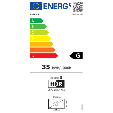 Philips | 27M2N8500/00 | 27 " | OLED | 16:9 | 360 Hz | 0.03 ms | 2560 x 1440 pixels | 250 cd/m² | HDMI ports quantity 2 | White