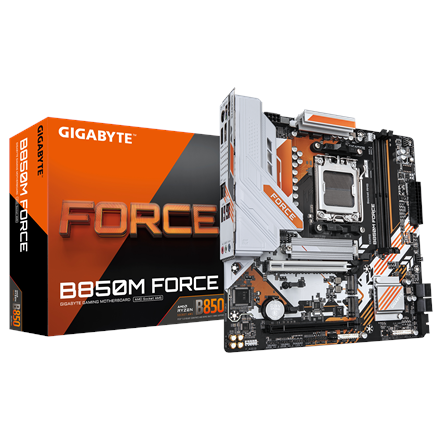 Gigabyte B850M FORCE (rev. 1.0) | Processor family AMD | Processor socket AM5 | DDR5 | Supported hard disk drive interfaces SATA, M.2 | Number of SATA connectors 4 | REFURBISHED, WITHOUT ORIGINAL PACKAGING AND ACCESSORIES, ONLY BACK PANEL INCLUDED