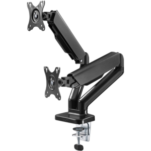 Goobay Desk Mount | Double Monitor Mount with Gas Spring | Swivel, Tilt, Rotation | 17-32 ” | Maximum weight (capacity) 9 kg | Black