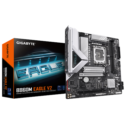 440x440 Gigabyte B860M EAGLE V2 | Processor family Intel | Processor socket LGA1851 | DDR5 | Supported hard disk drive interfaces SATA, M.2 | Number of SATA connectors 4