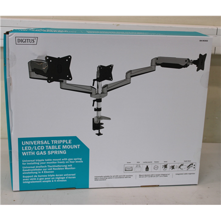 440x440 SALE OUT. DIGITUS Triple monitor mount, 3x 27", 3x 6 kg | Digitus Desk Mount | Triple Monitor Gas Spring Mount DA-90363 | Adjustable Height, Tilt, Swivel | 15-27 " | Maximum weight (capacity) 3x6 kg | DAMAGED PACKAGING | Silver