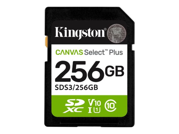 Kingston Canvas Select Plus | 256 GB | SD | Flash memory class Class 10, UHS-I, U1/U3, Video Class 10/30