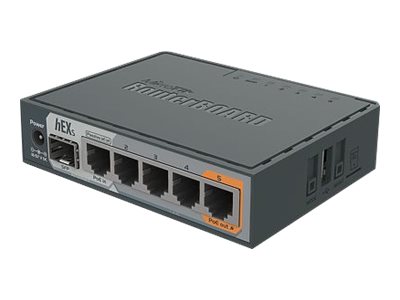 Mikrotik Wired Ethernet Router RB760iGS, hEX S, Dual Core 880MHz CPU, 256MB RAM, 16 MB (MicroSD), 5xGigabit LAN, 1xSFP, USB, IPsec hardware encryption support and The Dude server package, PCB temperature and Voltage Monitor, Beeper, RouterOS L4 | MikroTik | Enthernet Router hEX S | RB760iGS | No Wi-Fi | 10/100/1000 Mbit/s | Ethernet LAN (RJ-45) ports 5 | Mesh Support No | MU-MiMO No | No mobile broadband | Antenna type No antenna | 1 | 12 month(s)