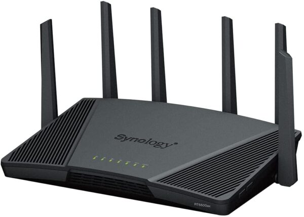 Synology RT6600ax Ultra-fast and Secure Wireless Router for Homes | Synology | Ultra-fast and Secure Wireless Router for Homes | RT6600ax | 802.11ax | 4800  Mbit/s | Ethernet LAN (RJ-45) ports 5 | Mesh Support No | MU-MiMO Yes | No mobile broadband | Antenna type  External antenna x 6 | 24 month(s)