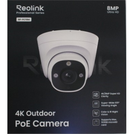 SALE OUT. Reolink PCRPD4K01 Smart 4K 125° View PoE Dome Camera | Reolink 4K Smart PoE Camera with Color Night Vision | RP-PCT8M | 24 month(s) | Dome | 8 MP | 2.8mm/F1.6 | IP67 | H.265/H.264 | MicroSD card slot, max. 512GB | UNPACKED, DEMO