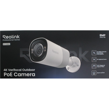 SALE OUT. Reolink PCRPB4K02 Smart 4K 133° View PoE Bullet Camera with 5× Optical Zoom | Reolink Smart 4K 133° View PoE Camera with 5× Optical Zoom | RP-PCB8MZ | 24 month(s) | Bullet | 8 MP | F2.7-13.5mm/F1.6 | IP67 | H.265/H.264 | Micro SD, Max. 512 GB | UNPACKED, DEMO