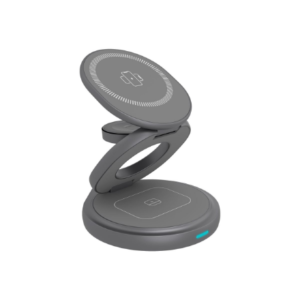 Raidsonic 3 in 1 foldable magnetic charging stand for mobile phone, earpods and smartwatch, Aluminium | Icy Box IB-SH101-CH