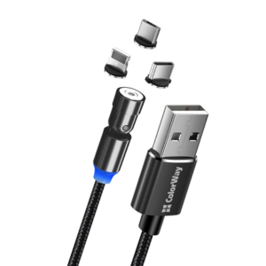 440x440 ColorWay Cable 3in1 (Lightning+MicroUSB+Type-C) Magnetic Rotation 540° 2.4А, 1m | CW-CBUU037-BK