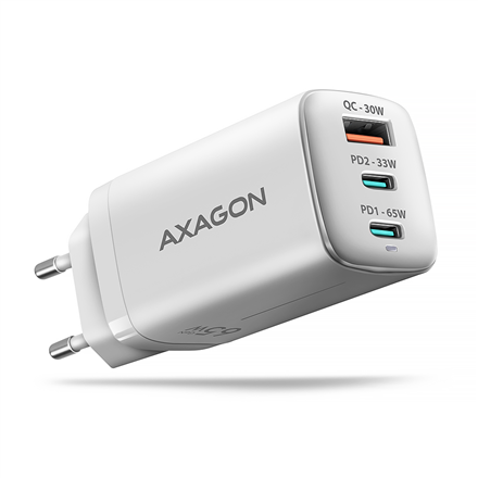 440x440 AXAGON GaN wallcharger 3x port (USB-A + 2x USB-C), PD3.0/PPS/QC4+/SFC2.0/AFC/SCP/FCP/Apple, 65W | ACU-DPQ65W