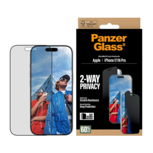 440x440 PanzerGlass Screen protector | Apple | iPhone 17/iPhone 16 Pro | Tempered Glass | Transparent | Ultra-Wide Fit w. EasyAligner