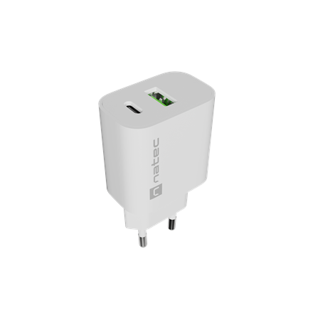 Natec Ribera USB Charger 1X USB-A + 1X USB-C 20W, White