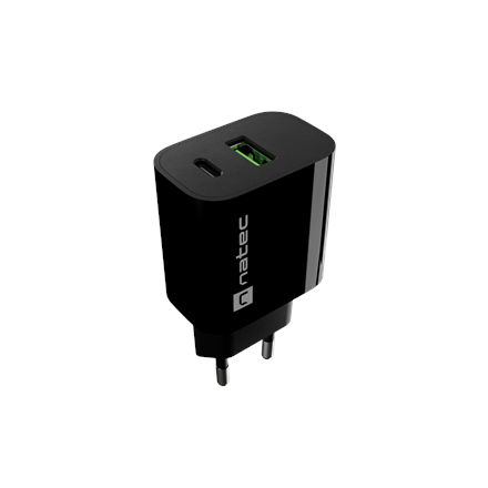 Natec Ribera USB Charger 1X USB-A + 1X USB-C 20W, Black