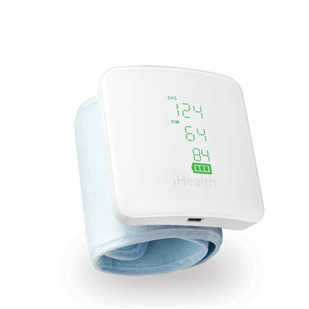 iHealth | Wrist Blood Pressure Monitor | BP7S | White | Blood pressure readings are stored on the secure, free, HIPAA compliant iHealth Cloud. Monitor blood pressure and pulse trends with intuitive charts and share data with your doctor in PDF or spreadsheet format right from your smartphone, tablet or computer. Wireless communication: Bluetooth V3.0+EDR Class 2 SPP. Measuring method: Oscillometric, automatic inflation and measurement. | Wireless | Weight 105 g
