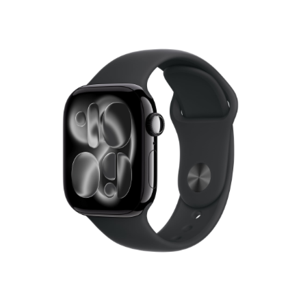 Apple Watch Series 11 GPS + Cellular 42mm Jet Black Aluminium Case with Black Sport Band - S/M | Apple