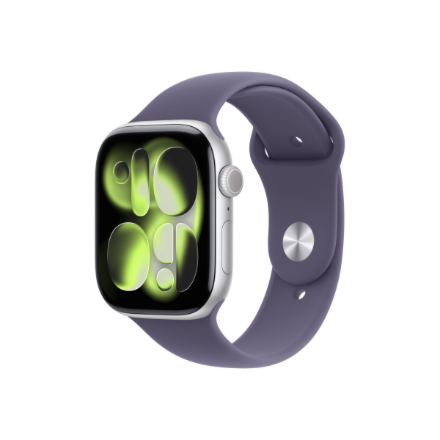 440x440 Apple Watch Series 11 GPS + Cellular 46mm Silver Aluminium Case with Purple Fog Sport Band - S/M | Apple
