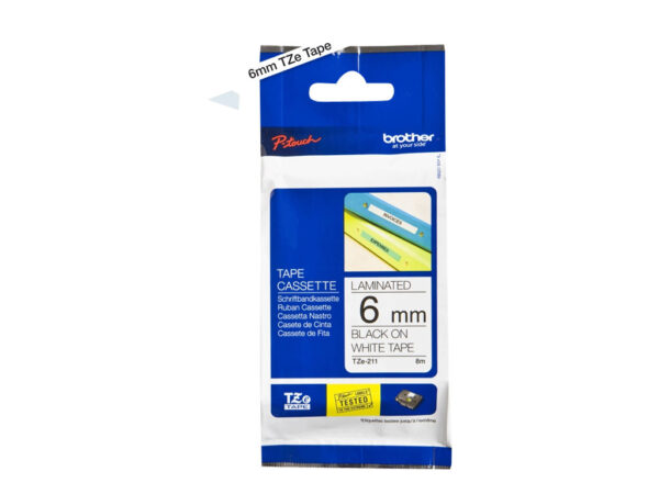 Brother | TZe-211 Laminated Tape | Black on White | TZe | 8 m | 6 cm
