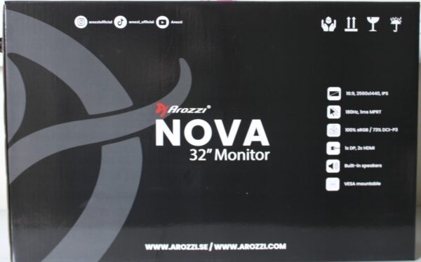 SALE OUT. Arozzi Nova 32" IPS, 180Hz, Computer Monitor - Black | SALE OUT. Arozzi | Nova | 32 " | IPS | QHD | 16:9 | 180 Hz | 1 ms | 2560 x 1440 pixels | 300 cd/m² | HDMI ports quantity 2 | Black | Warranty 24 month(s) | DAMAGED INNER PACKAGING, DEMO