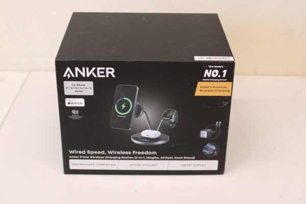 original SALE OUT. Anker Prime Wireless Charging Station Qi2.2 25W wireles charging (3-in-1, MagGo, AirCool, Dock Stand) PSU added, Black | Anker Prime Wireless Charging Station Qi2.2 25W wireles charging (3-in-1, MagGo, AirCool, Dock Stand) PSU added | UNPACKED, MISSING STICKERS