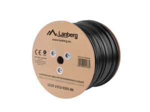original Lanberg | Cable Cat.5E UTP 305M Solid Outdoor CU Black Fluke Passed | LCU5-21CU-0305-BK
