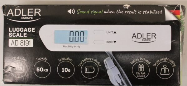 original SALE OUT. Adler Travel Luggage Scale | AD 8191 | Maximum weight (capacity) 50 kg | Accuracy 10 g | Grey | DAMAGED PACKAGING