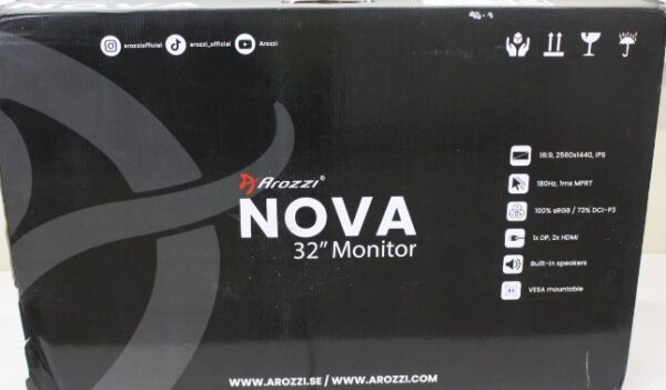 SALE OUT. Arozzi Nova 32" IPS, 180Hz, Computer Monitor - Purple | SALE OUT. SALE OUT. Nova | 32 " | IPS | QHD | 16:9 | 180 Hz | 1 ms | 2560 x 1440 pixels | 300 cd/m² | HDMI ports quantity 2 | Purple | Warranty 24 month(s) | DAMAGED PACKAGING, SCRATCHED EDGES