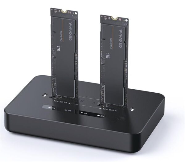 Gembird Desktop dual drive USB Type-C M.2 NVME (and SATA) SSD docking station, Black | DD2-U3M2