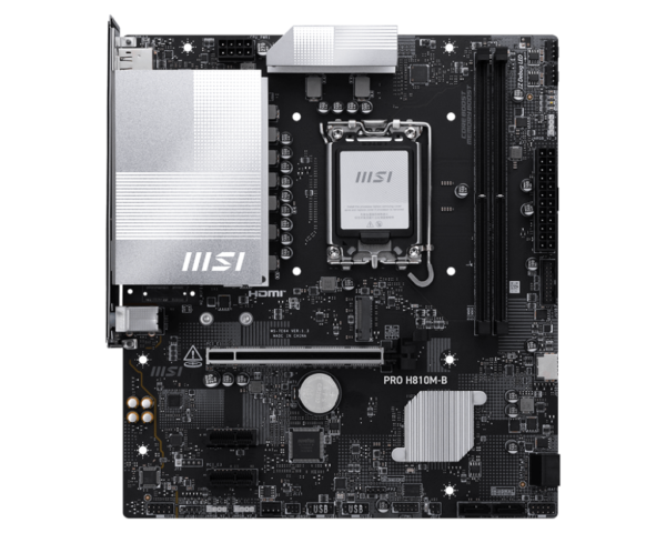 MSI PRO H810M-B | Processor family Intel H810 | Processor socket LGA1851 | DDR5 | Supported hard disk drive interfaces SATA, M.2 | Number of SATA connectors 4