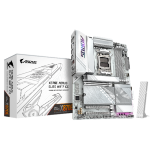 original Gigabyte X870E AORUS ELITE WIFI7 ICE | Processor family AMD | Processor socket AM5 | DDR5 | Supported hard disk drive interfaces SATA, M.2 | Number of SATA connectors 4