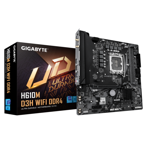 original Gigabyte H610M D3H WIFI DDR4 | Processor family Intel | Processor socket LGA1700 | Supported hard disk drive interfaces SATA, M.2 | Number of SATA connectors 4