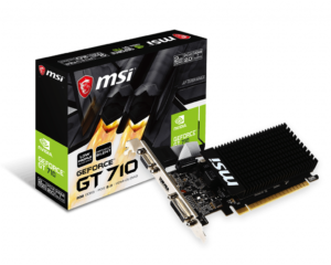 original MSI | GT 710 2GD3H LP | NVIDIA | 2 GB | GeForce GT 710 | DDR3 | DVI-D ports quantity 1 | HDMI ports quantity 1 | PCI Express 2.0 x16 (uses x8) | Memory clock speed 1600 MHz | Processor frequency 954 MHz | VGA (D-Sub) ports quantity 1