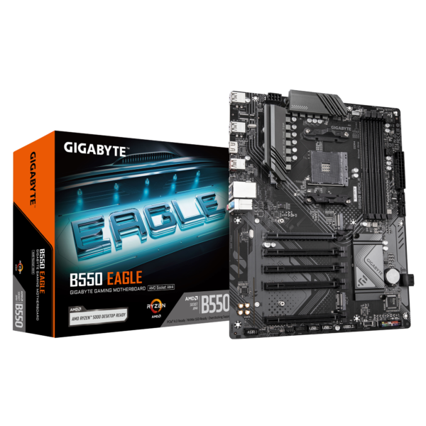 original Gigabyte B550 EAGLE | Processor family AMD | Processor socket AM4 | DDR4 | Supported hard disk drive interfaces SATA, M.2 | Number of SATA connectors 4