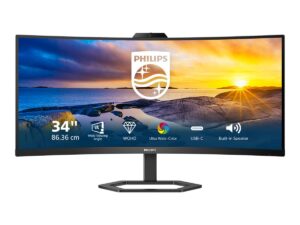 Philips | Monitor with Windows Hello Webcam | 34E1C5600HE/00 | 34 ” | VA | 21:9 | 100 Hz | 4 ms | 3440 x 1440 pixels | 300 cd/m² | HDMI ports quantity 1 | Black | Warranty 36 month(s)