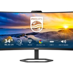 Philips | Monitor with Windows Hello Webcam | 34E1C5600HE/00 | 34 ” | VA | 21:9 | 100 Hz | 4 ms | 3440 x 1440 pixels | 300 cd/m² | HDMI ports quantity 1 | Black | Warranty 36 month(s)