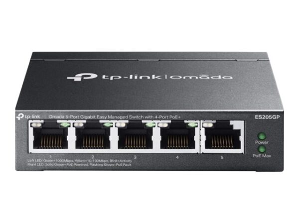 TP-LINK | Omada 5-Port Gigabit Easy Managed Switch with 4-Port PoE+ | ES205GP | Desktop/Wall mountable