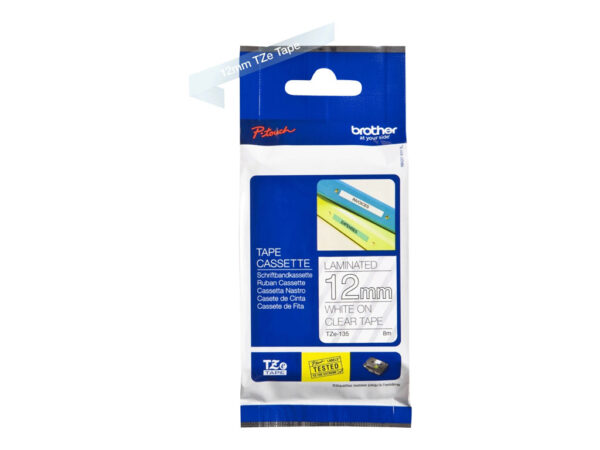 original Brother | TZe-135 Laminated Tape | White on Clear | TZe | 8 m | 1.2 cm
