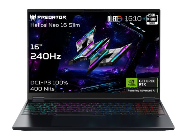 Acer | Predator Helios Neo 16S AI PHN16S-71-95J5 | Black | 16 " | OLED | WQXGA | 240 Hz | Intel Core Ultra 9 | 275HX | 64 GB | DDR5 | Solid-state drive capacity 1000 GB | NVIDIA GeForce RTX 5070 Ti | Windows 11 Home | Keyboard language English | Keyboard backlit | Warranty 24 month(s)