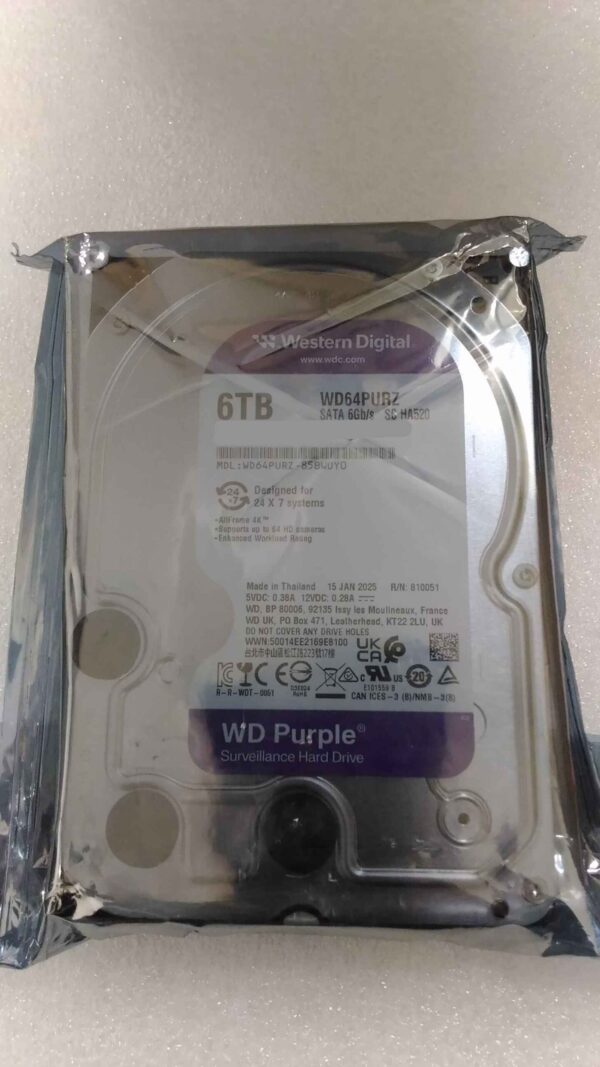 original SALE OUT. Western Digital Hard Drive | Purple WD64PURZ | 5460 RPM | 6000 GB | REFURBISHED